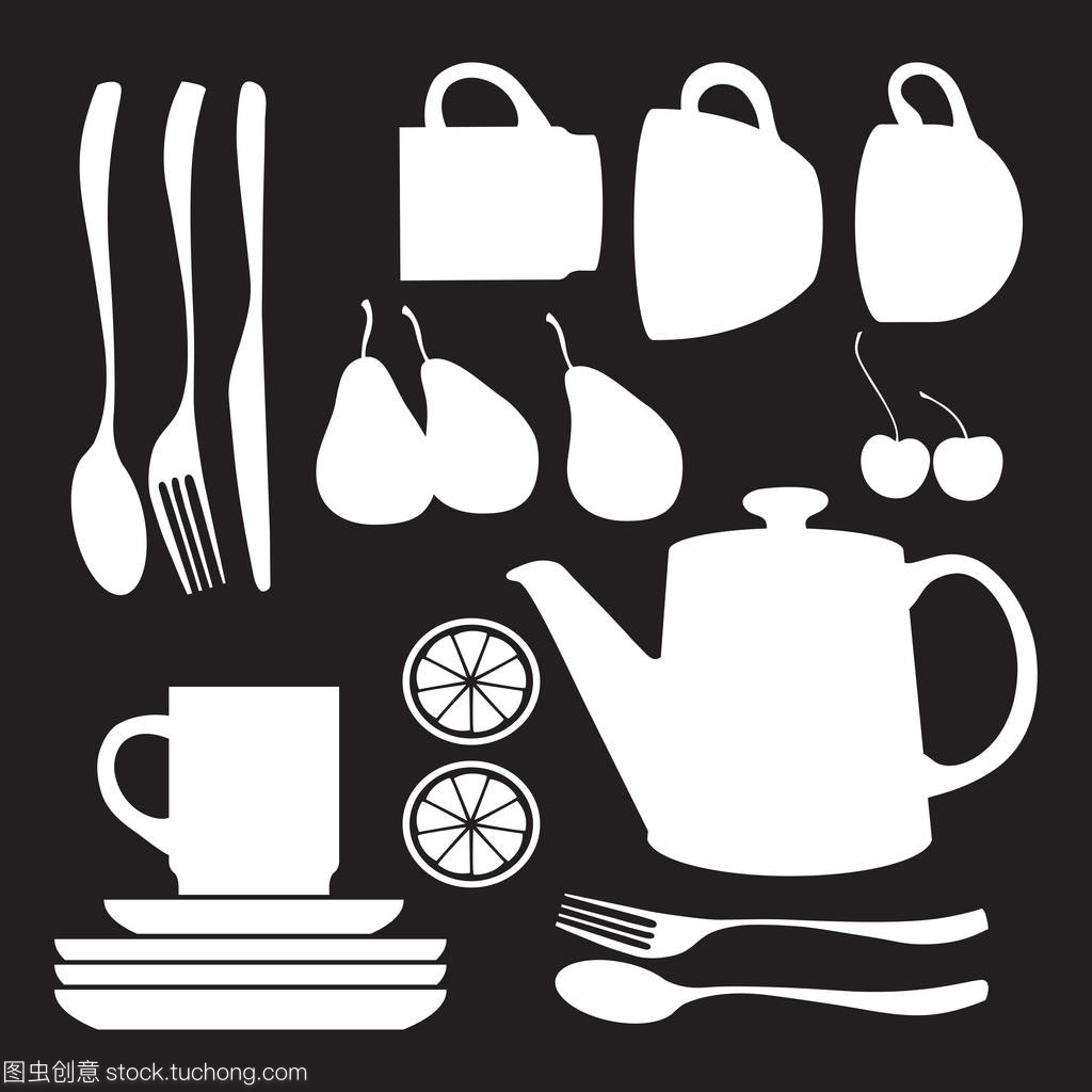 下午茶時(shí)光 向量集中的優(yōu)雅餐具